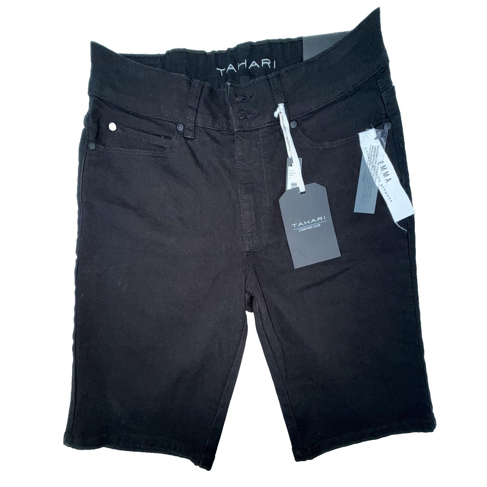 Tahari Bermuda Shorts Womens 8/29 Black Emma Double Button Comfort Luxe Denim